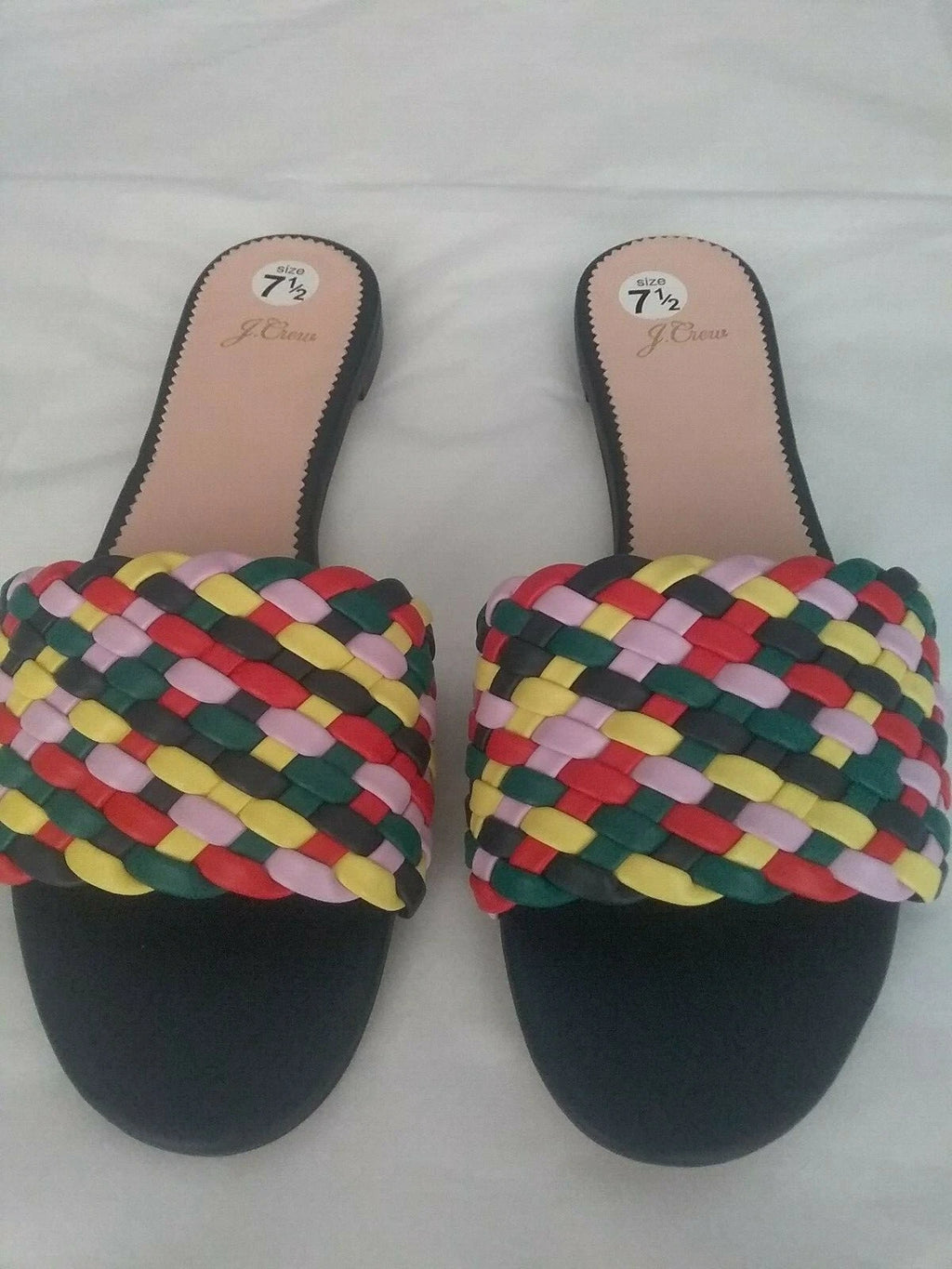 J Crew New Cora Slides Sandals in Rainbow Check   Size 7.5