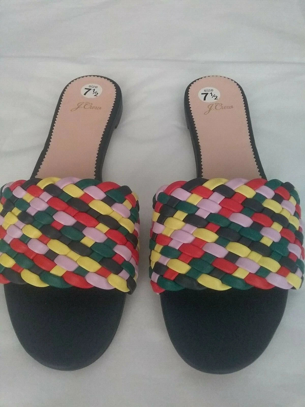 J Crew New Cora Slides Sandals in Rainbow Check   Size 7.5