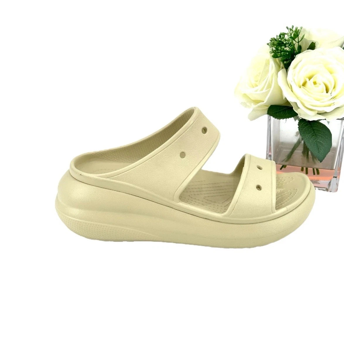 Crocs Crush Platform Slide Sandals Women’s Size 10 Shoe Bone Beige NEW