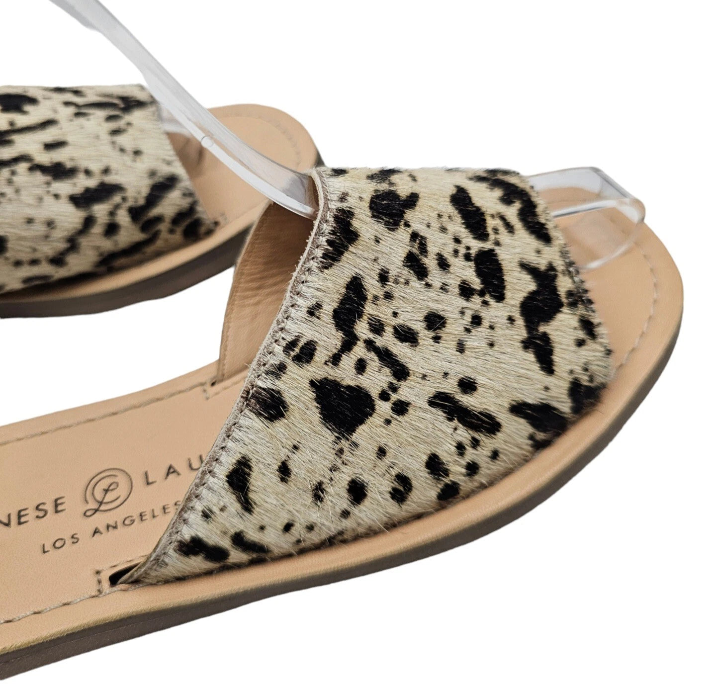 Chinese Laundry Moonshine Slide Sandals 6 Leather Cow Print Calf Hair Flat Comfy
