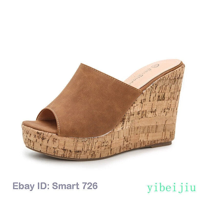 Women's High Wedge Heel Platform Mules Open Toe Sandals Summer Slippers Slide Sz