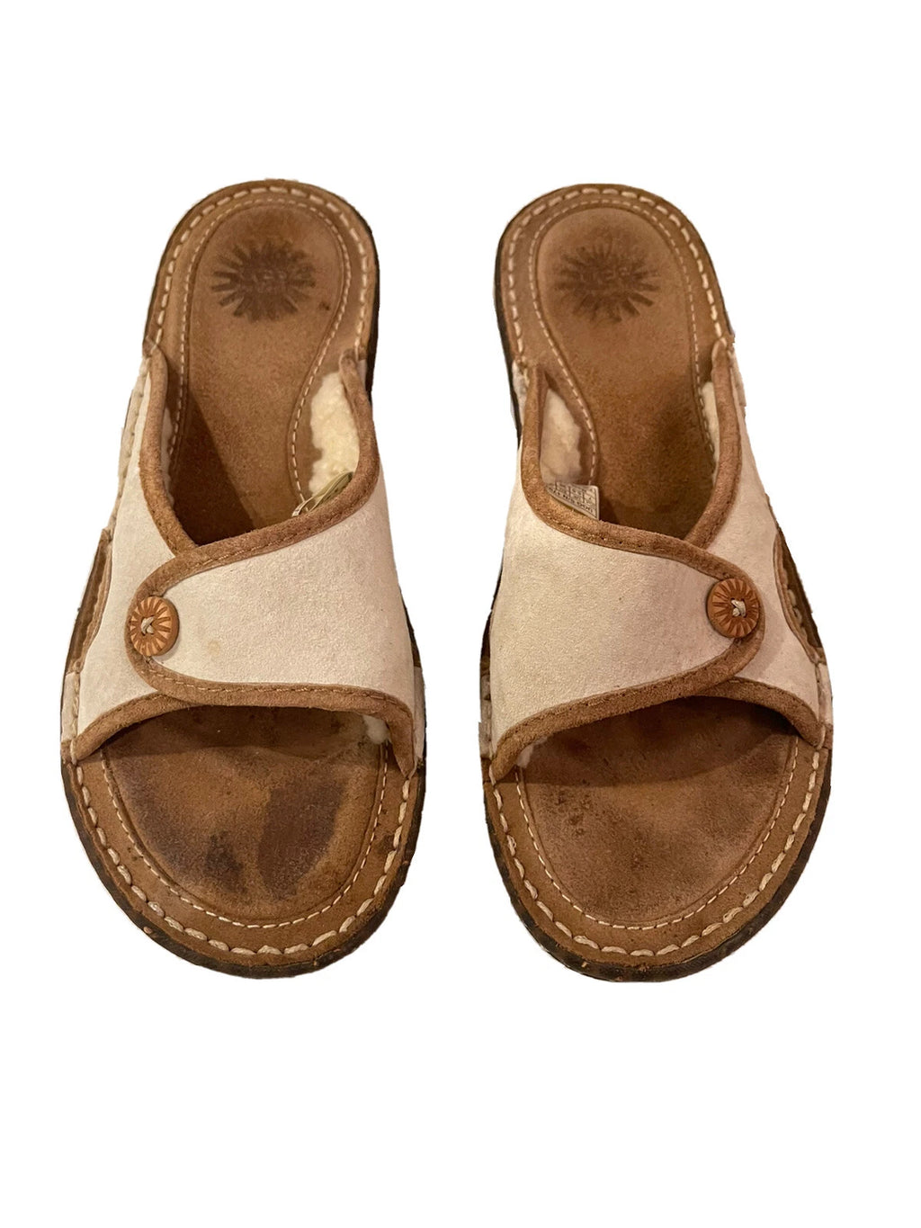 Uggs Australia Kalama Brown Cream Sheepskin Slides Womens 7 Shoes Sandals