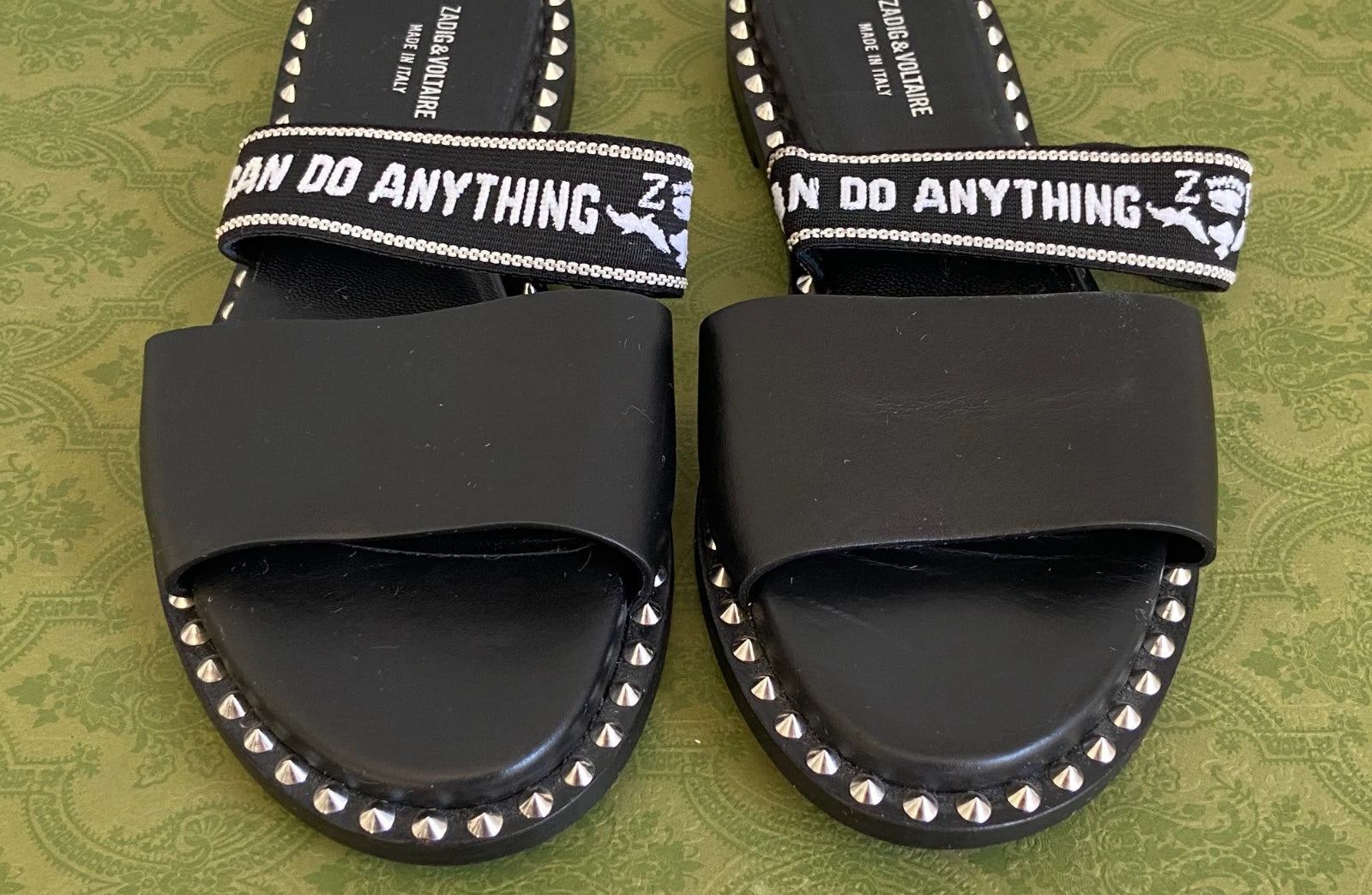 ZADIG & VOLTAIRE Field Words Slide Women's Sandals Sz EU 37- Black/White