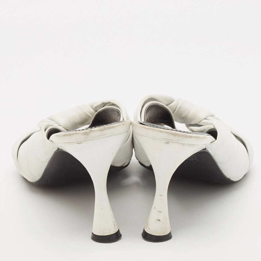 Balenciaga White Leather Knot Open Toe Slide Sandals Size 40.5