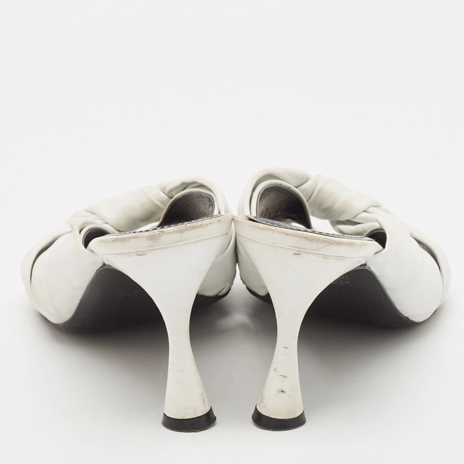 Balenciaga White Leather Knot Open Toe Slide Sandals Size 40.5