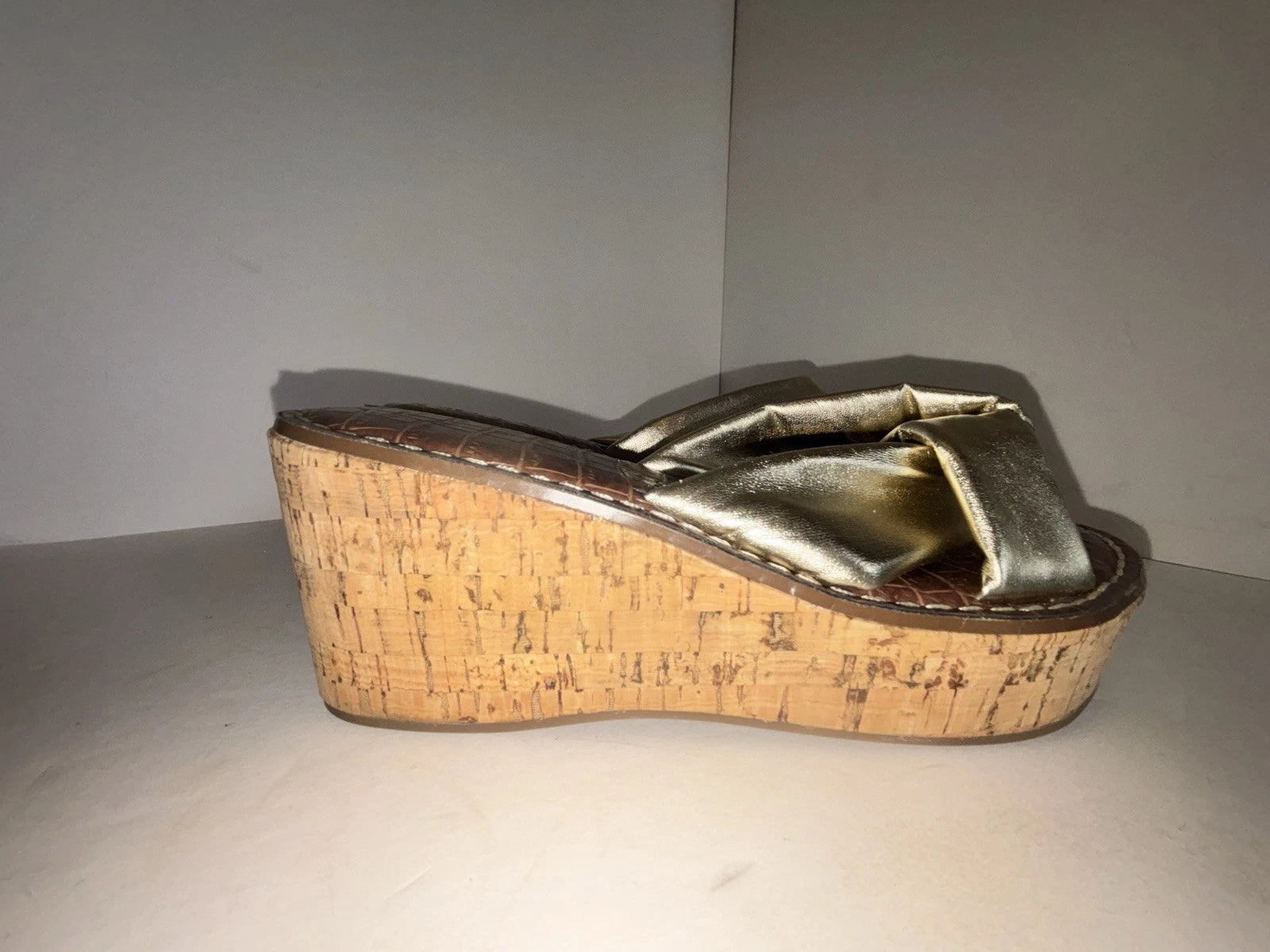 Sam Edelman Ramsey Sandals Womens US 8 Gold Leather Cork Wedge