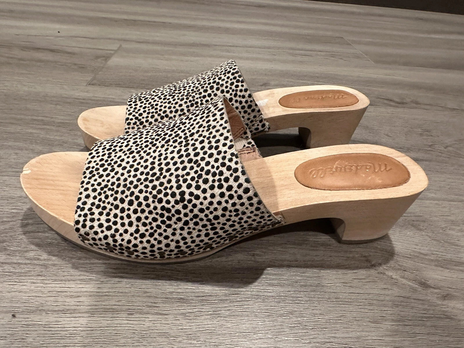 MADEWELL The Evelyn Clog Slide Sandal Dried Flax Print Calf Hair US 6.5MSRP $168