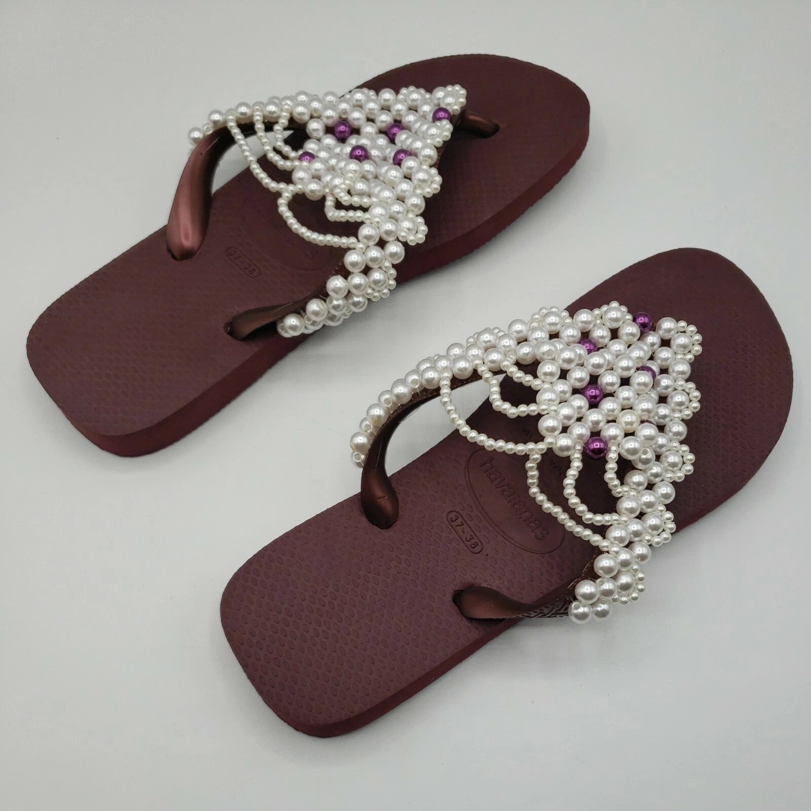 Original HAVAIANAS Flip Flops Women with Pearl/Beads Fashion Finished 37-38 NEW