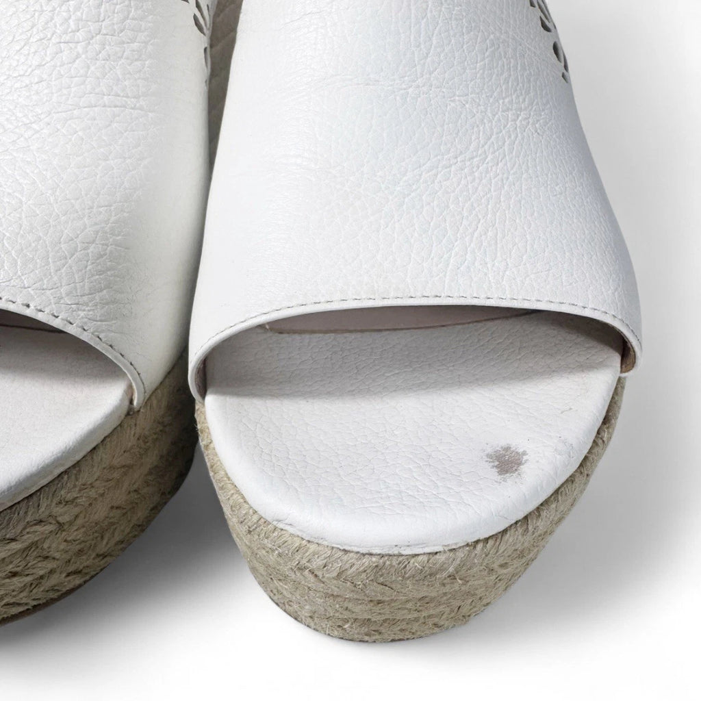 Kate Spade White Leather Espadrille Wedge Sandals 8.5 Floral Cut Out Designer