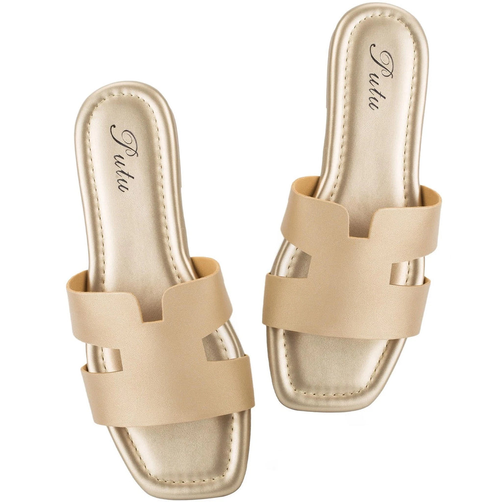 Women's Flat Sandals Summer Sandals Cute Slide Sandals Champagne 5.5