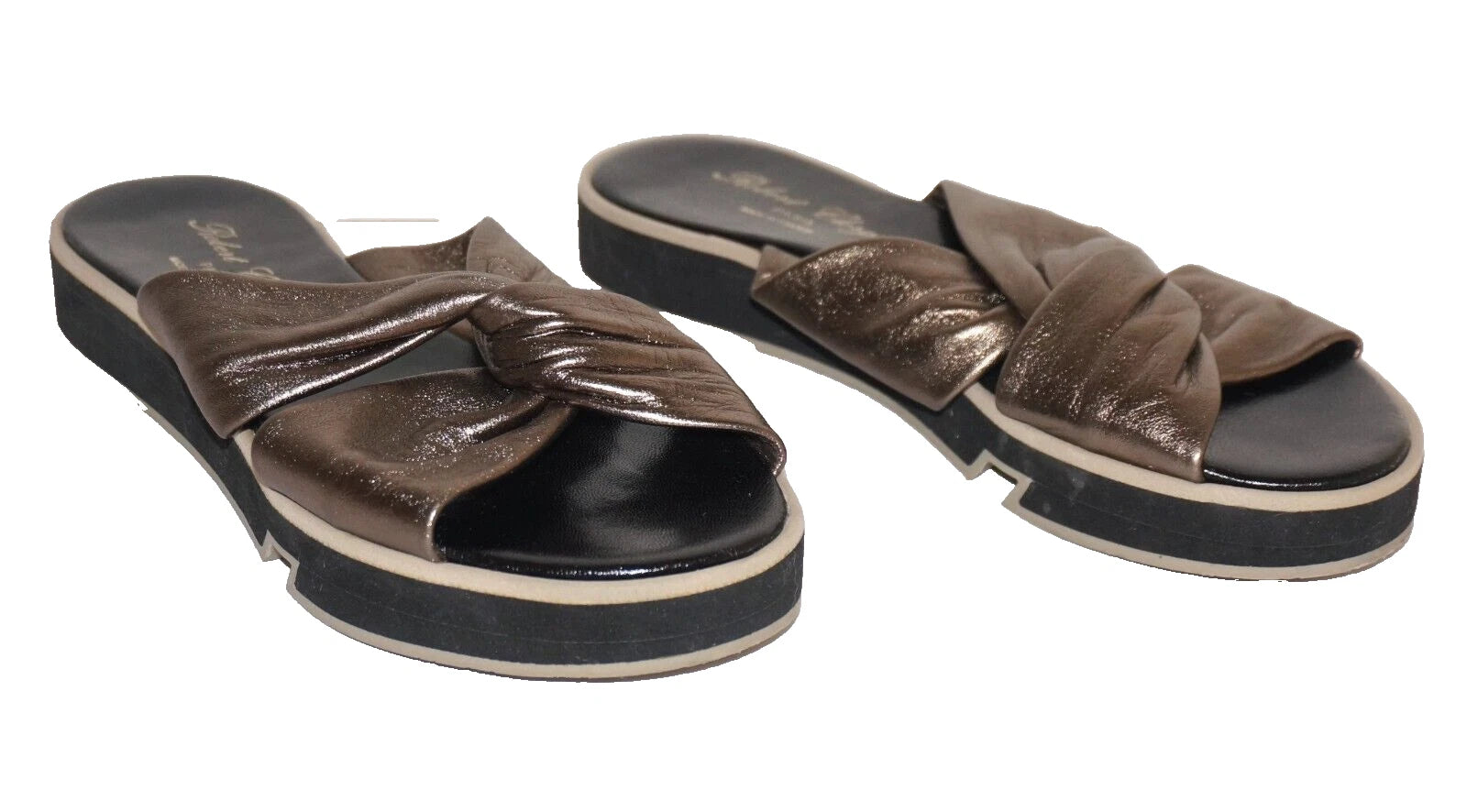 ROBERT CLERGERIE PARIS Bronze Leather Slip-On Platform Sandals US 8.5 FRANCE