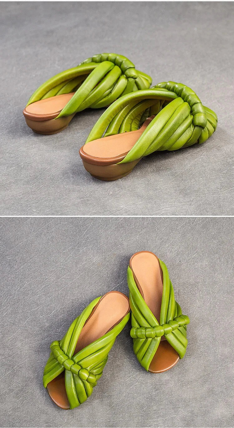 Summer Women Shoes Leather Fashion Low Heel Slippers Peep Toe Outdoor Shoe