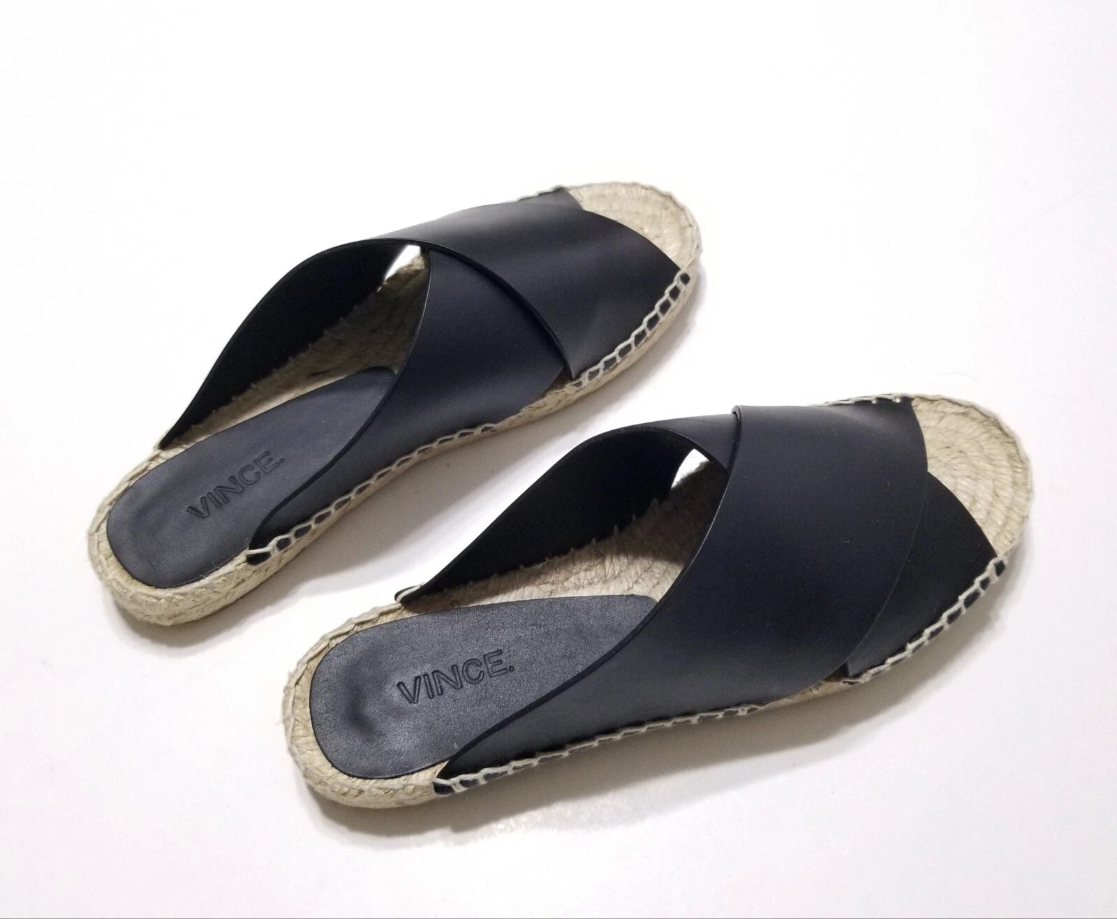 NIB Vince Castel Leather Crisscross Flat Espadrille Slide Sandal Black Sz 5 $225