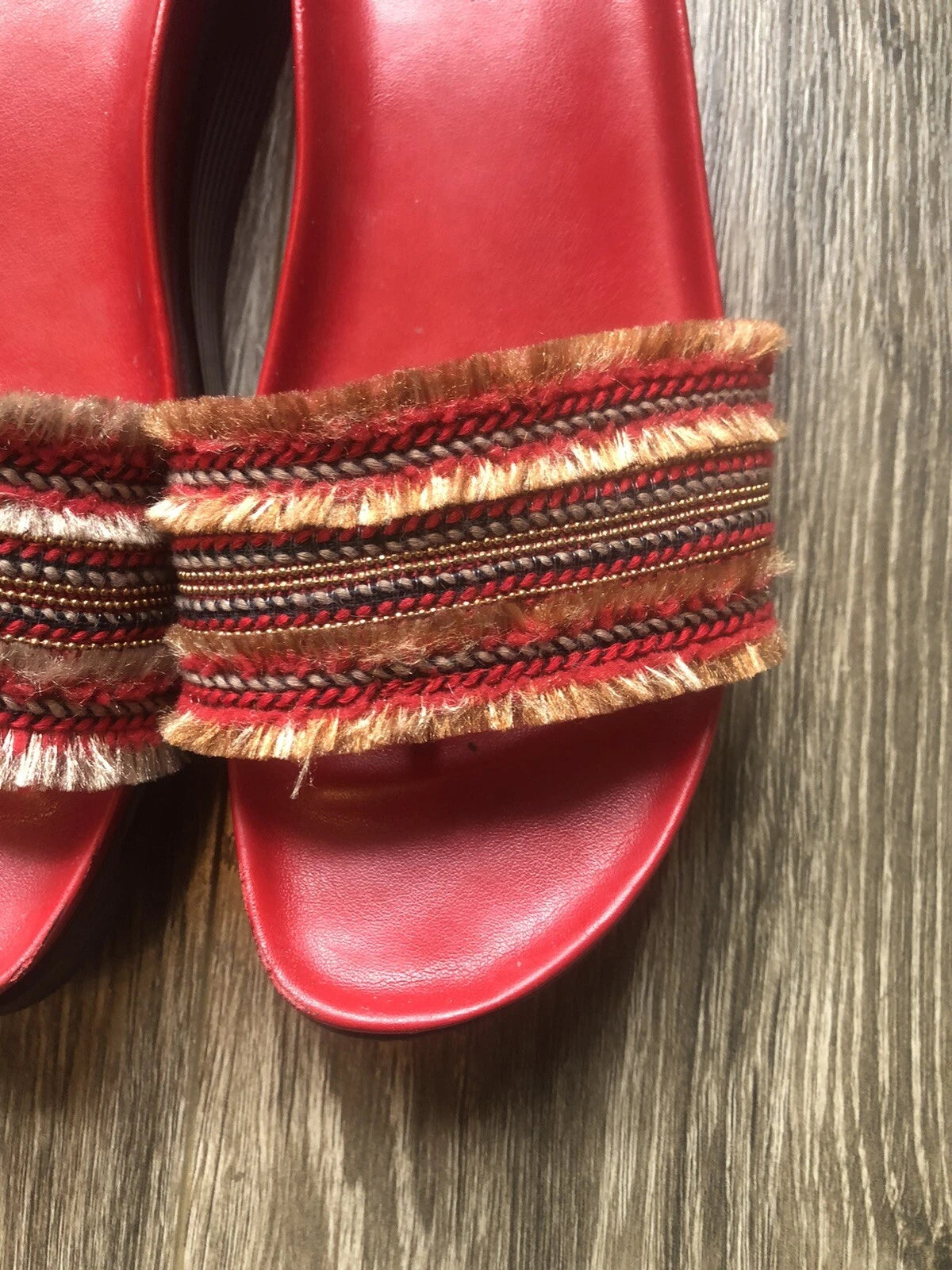 Donald Pliner  Fiji Red Leather Fringe Womens Platform Wedge Slide Sandals 10