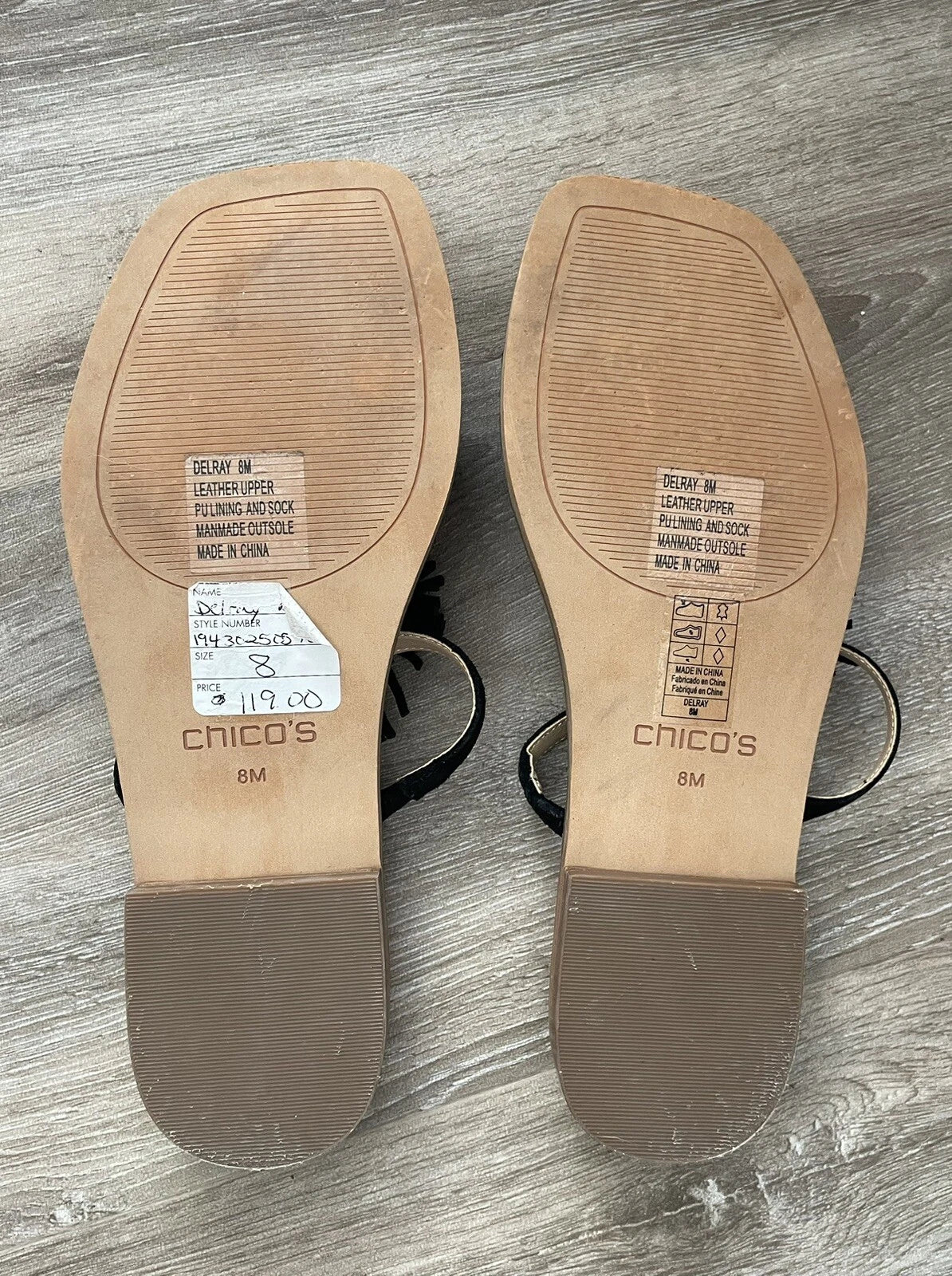 CHICO’S Delray Black Leather Suede Fringe Slide Sandals Shoes - Women’s Size 8