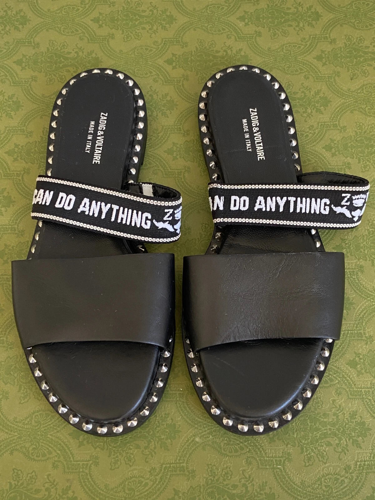 ZADIG & VOLTAIRE Field Words Slide Women's Sandals Sz EU 37- Black/White