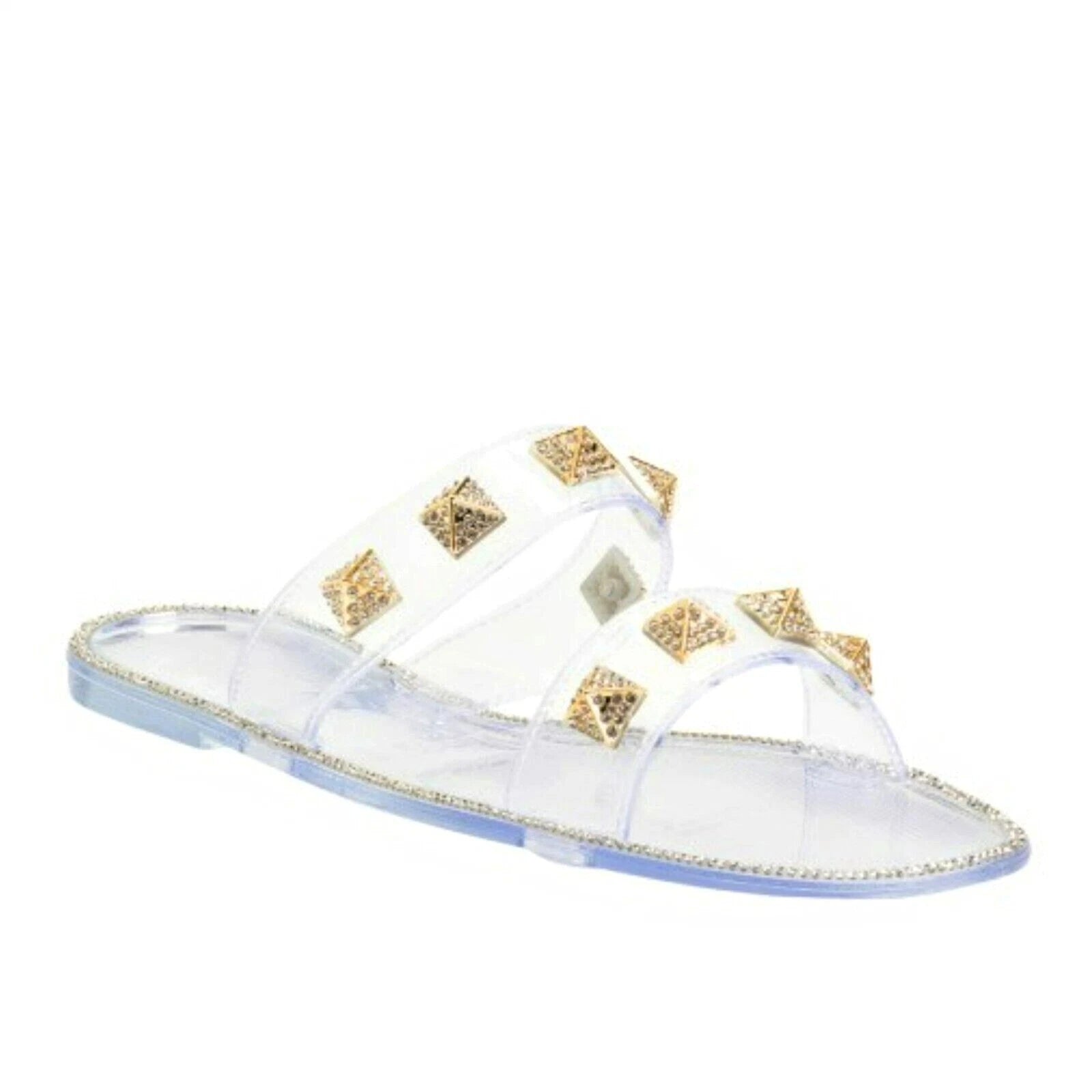 NWT Bamboo Stud Embellished Jelly Flat Slides Sandals   6,7,8