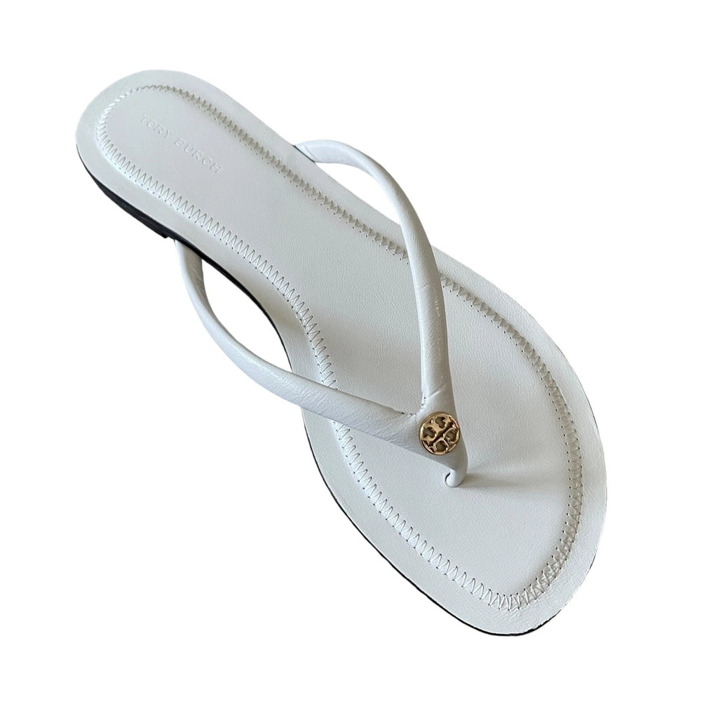 Tory Burch Women Chelsea Leather Flip Flop Thong Sandals Light Cream Sz 7.5 NEW