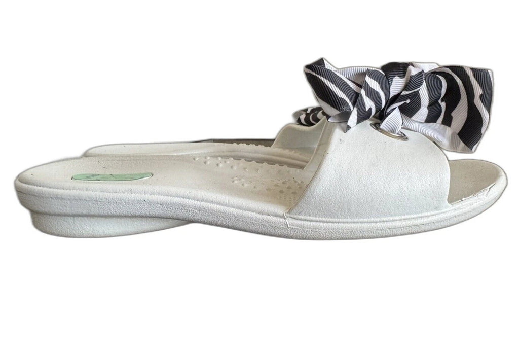 Oka B Okabashi Women's Slides Open Toe w/ Zebra Print Bow (Womans S US 6)
