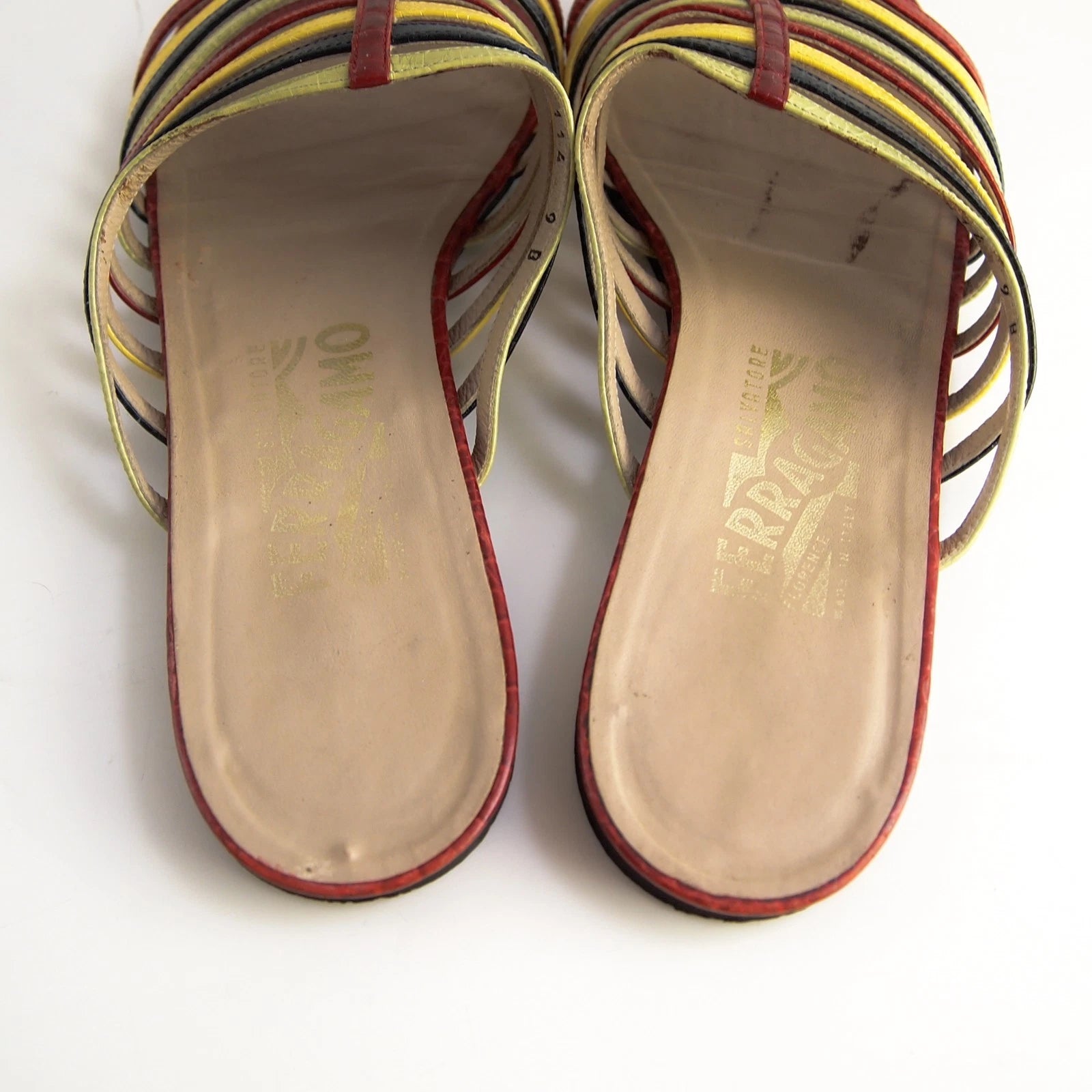 Ferragamo Slides Sandals - Multicolor Leather -  Womens US 9 B EU 39.5