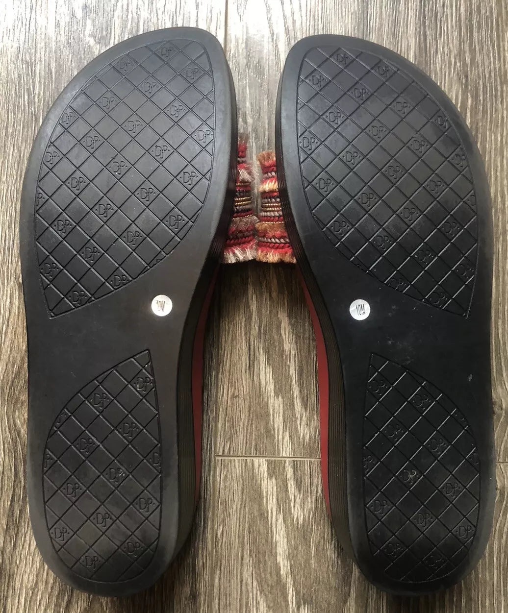 Donald Pliner  Fiji Red Leather Fringe Womens Platform Wedge Slide Sandals 10