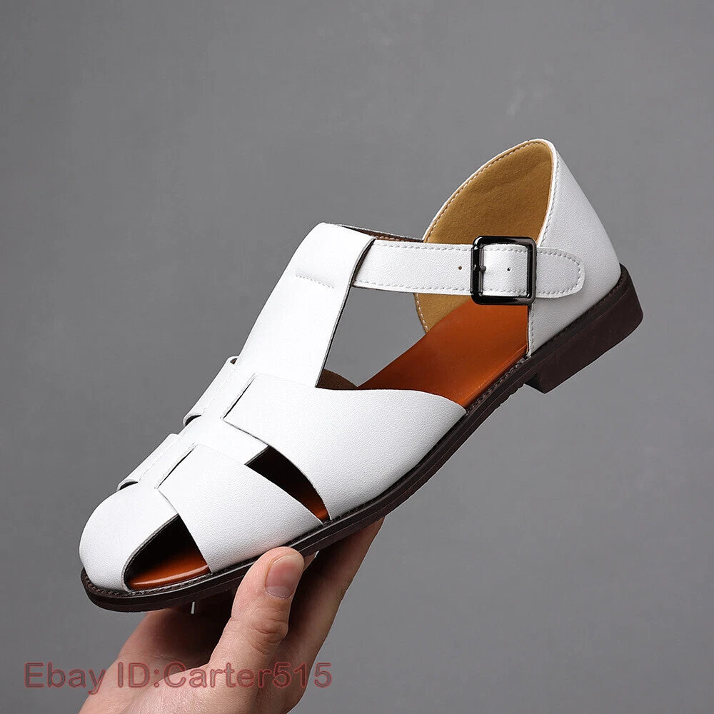 Roman Style Mens Closed Toe Sandals Buckle Flats Casual Business Shoes Summer sz