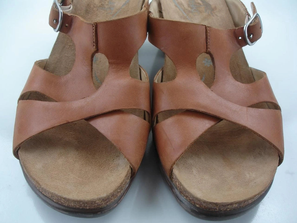 Women's 7.5 8 sz 38 Dansko Kai Tan Brown Leather Slide Sandals Clog Slip-On Heel