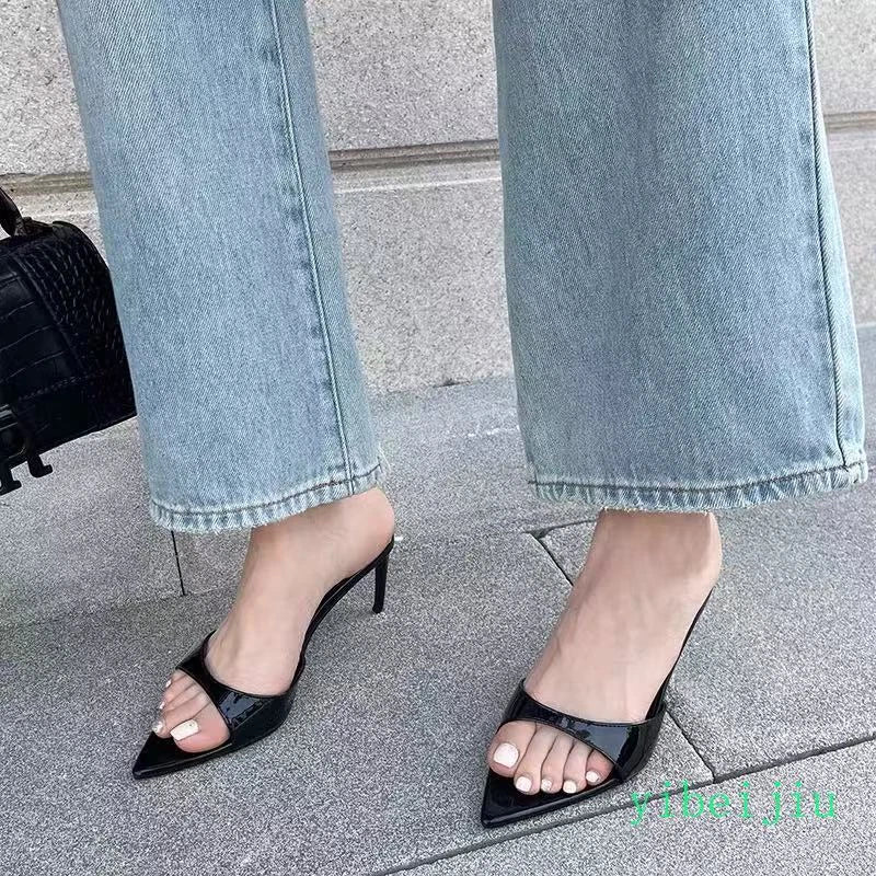 2025 Women's Ope Pointed Toe Mid Heel Sandals Slippers Mules Slides Dress Shoes