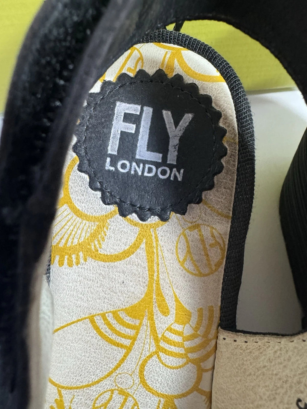 Fly London Women's Shoe Size 38 EU 7 US Cupido Black YEAY387FLY Wedge Sandal