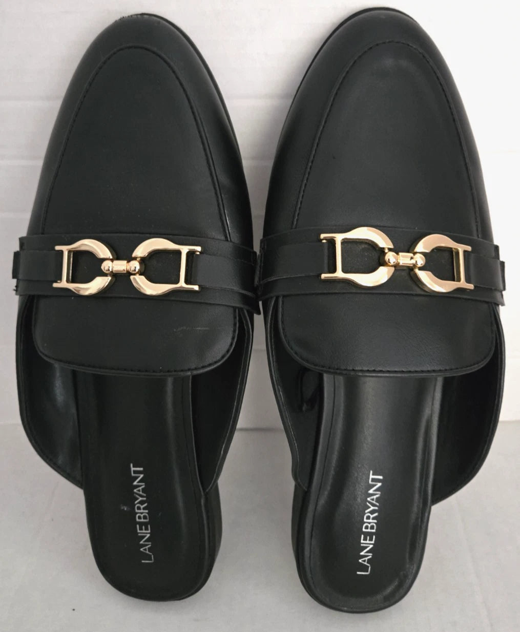 Lane Bryant Black Slip On Shoes Mules Slide Women Size 11 W Loafer Buckle Detail
