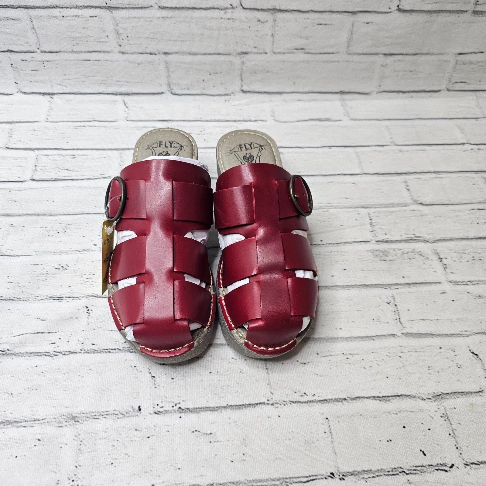 Fly London ENVY521FLY Leather Slip On Sandals Heels Red UK 2.5 Fashion Summer