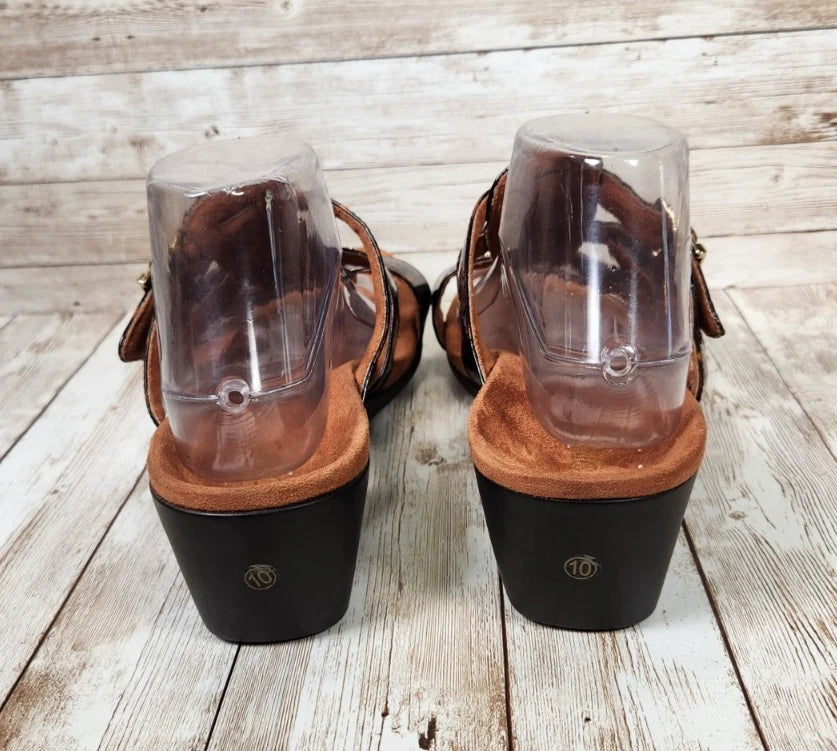 VIONIC Radia Brown Tortoise Shell Women's 10 WIDE Strap Wedge Slide Sandals NWOT