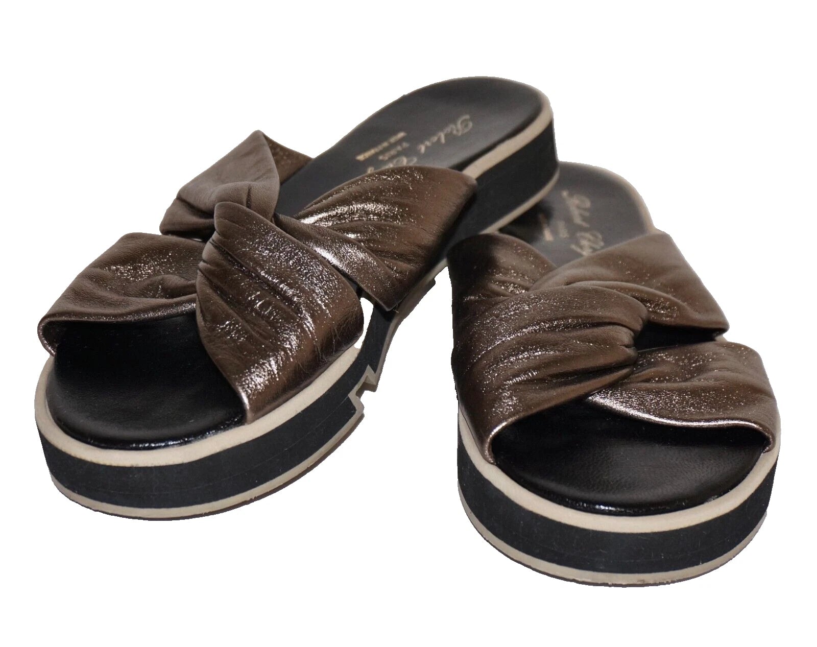 ROBERT CLERGERIE PARIS Bronze Leather Slip-On Platform Sandals US 8.5 FRANCE