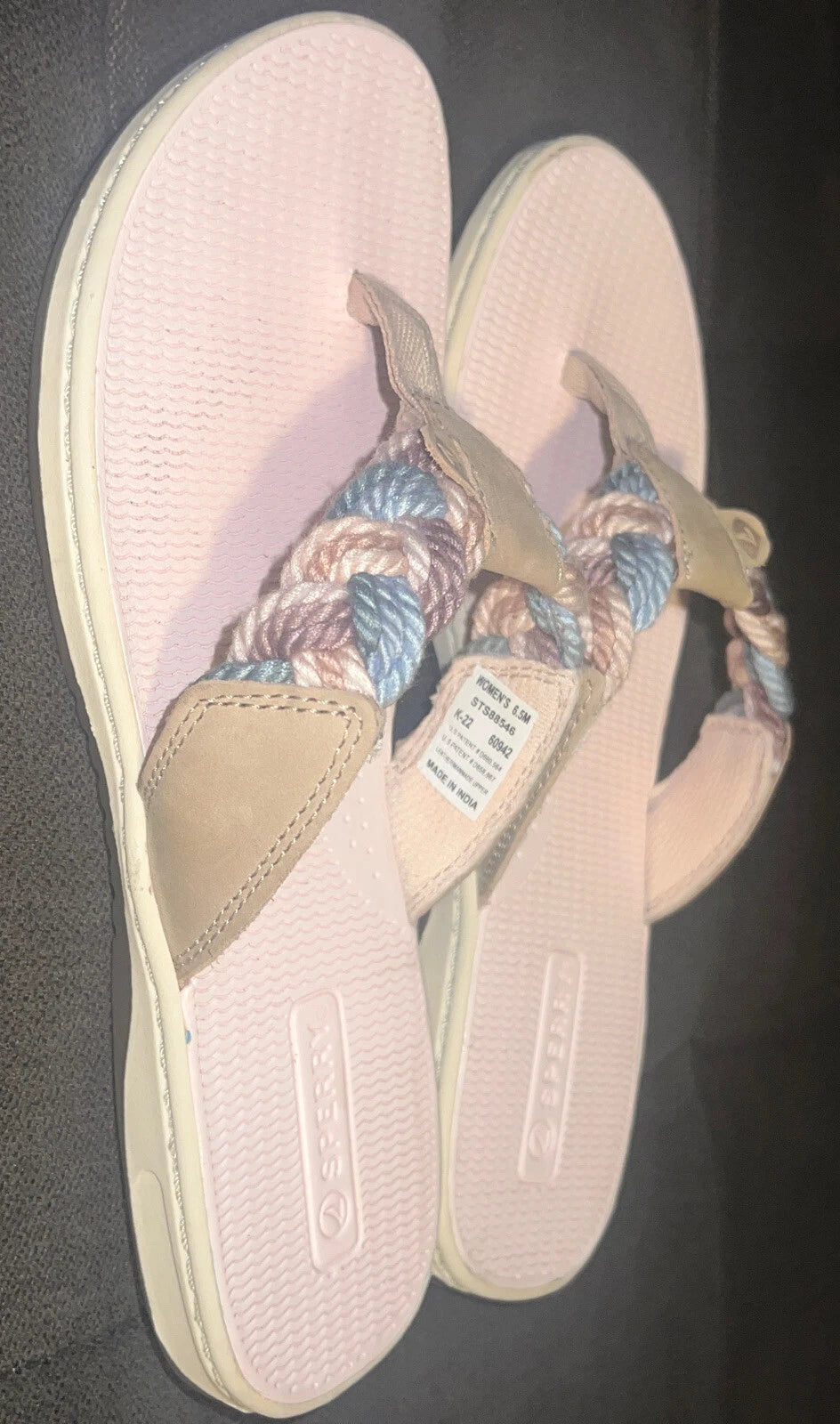 Sperry® Parrotfish Braided Thong🩴Sandals (Flip-Flops) Linen Sz 6.5M MSRP$60.00