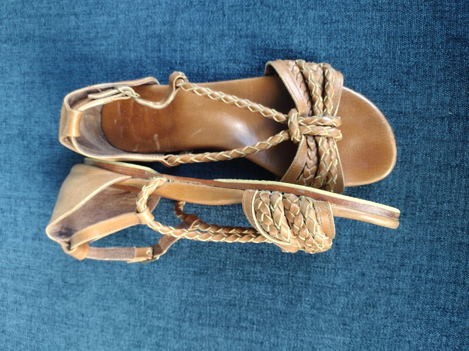 ELF Braided Leather Slides Sandals 8 Brown Leather Handmade Flat Straps