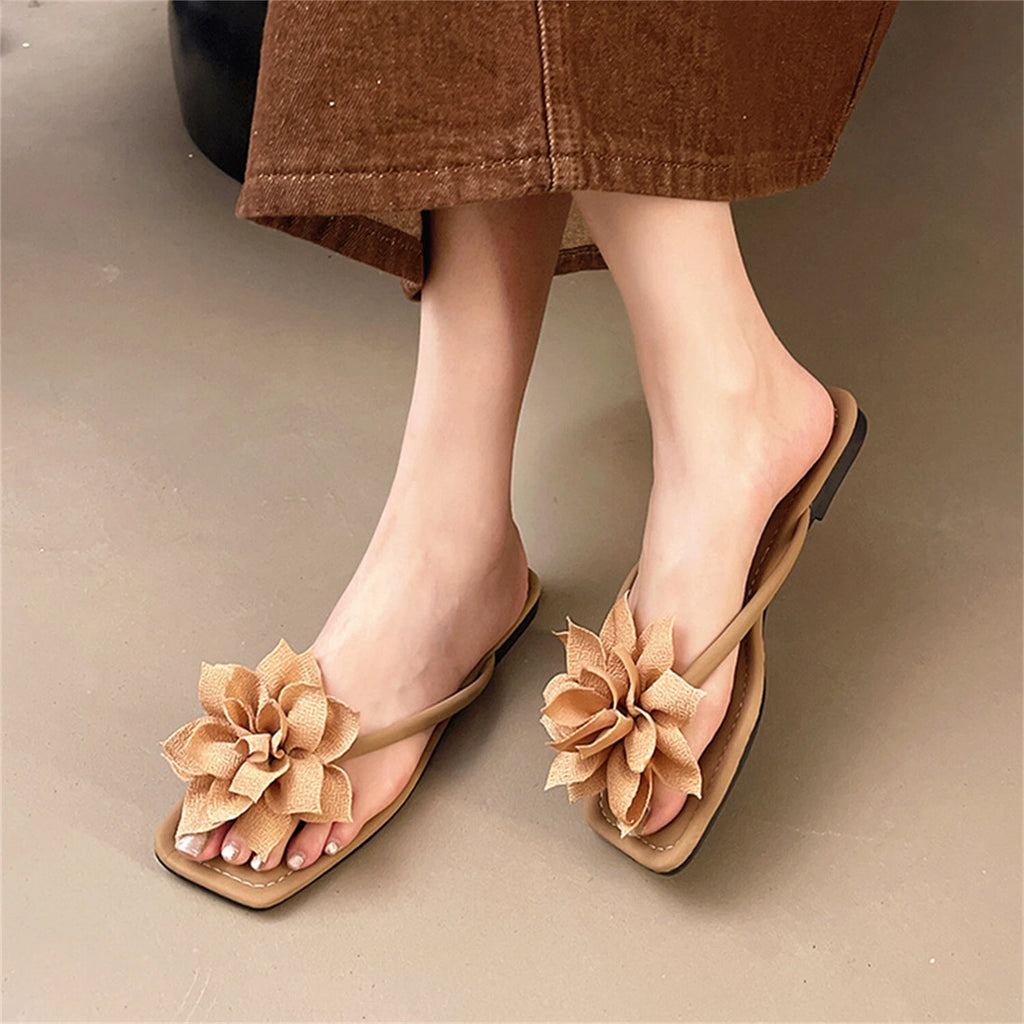 Women's Fashion Flip Flop Flat Sandals Floral Decor Summer Lightweight Slide