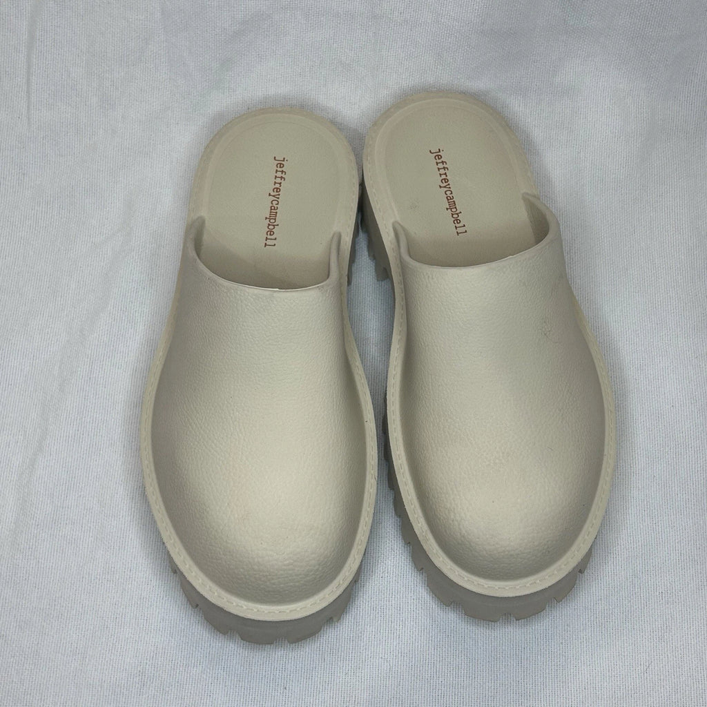 JEFFREY CAMPBELL Bae Platform Mules Beige Slide Y2K Chunky Clogs Women’s Size 10
