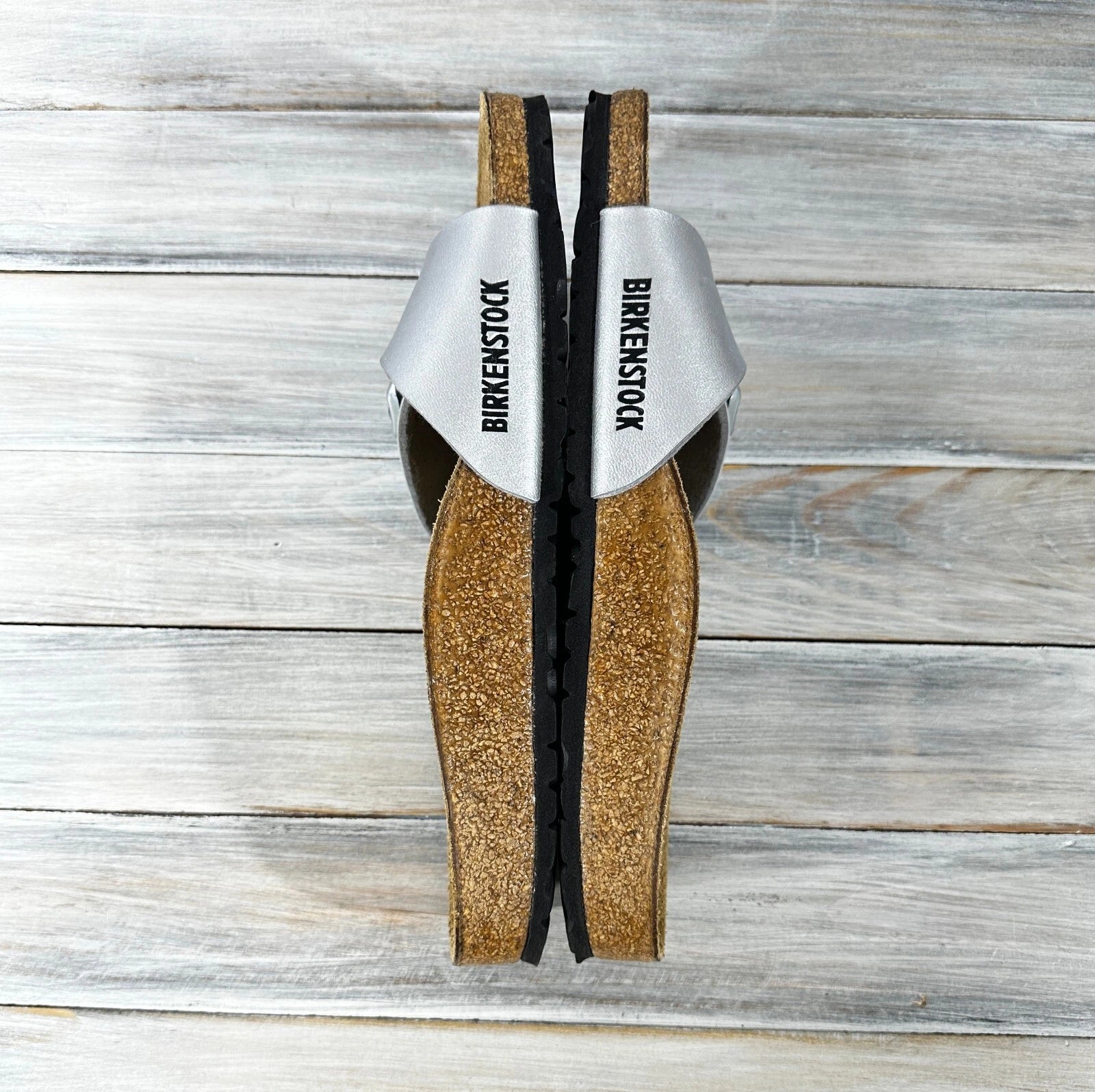 Birkenstock Madrid Birko-Flor Silver Womens Leather Slide Sandals