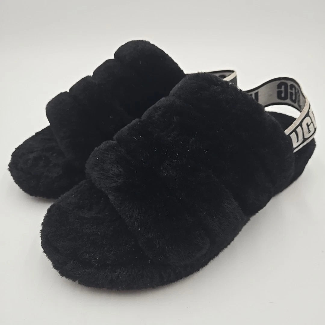 UGG Fluff Yeah Slides Size 8 Black Sandal Slipper Cozy Casual Everyday Fluffy
