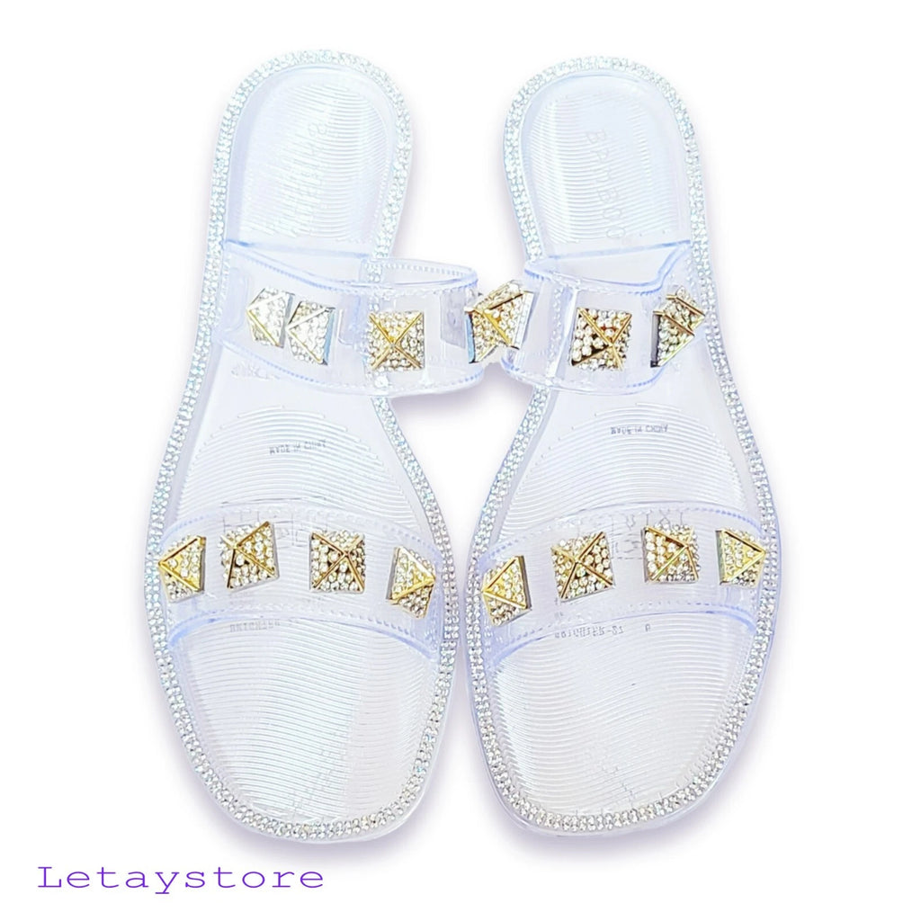 NWT Bamboo Stud Embellished Jelly Flat Slides Sandals   6,7,8