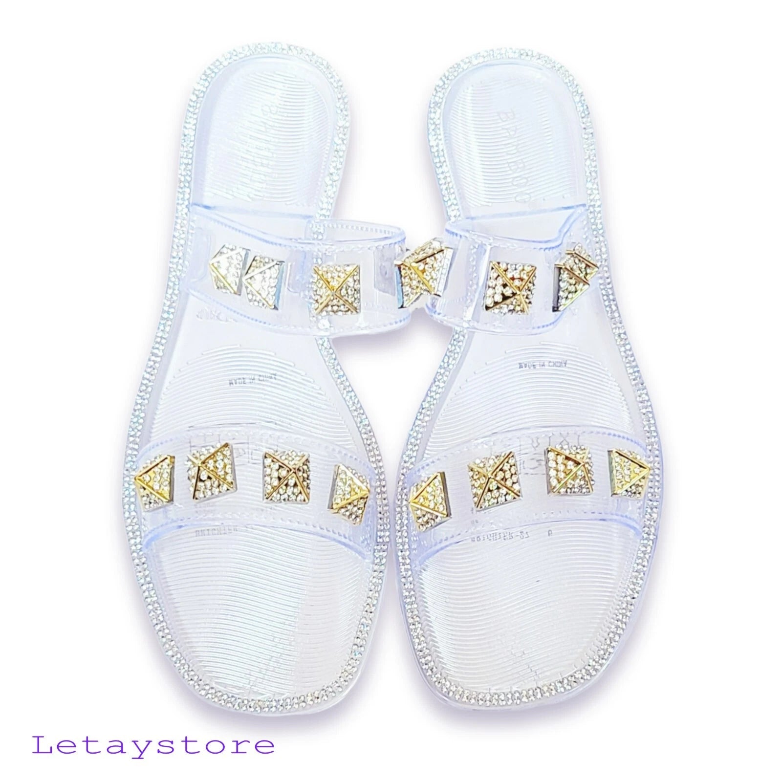 NWT Bamboo Stud Embellished Jelly Flat Slides Sandals   6,7,8