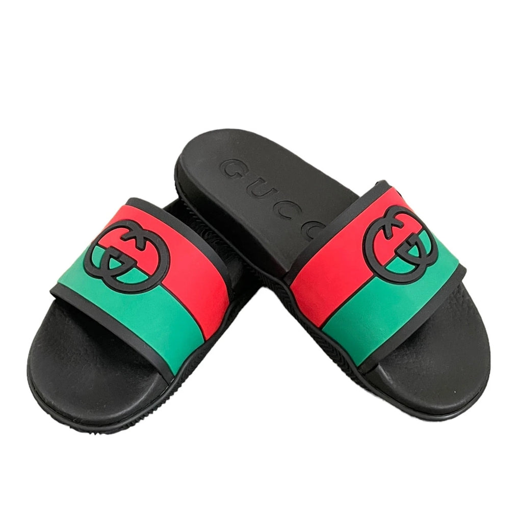 Authentic GUCCI Women's Interlocking G Slide Sandal Black Red Green Size 37 NEW