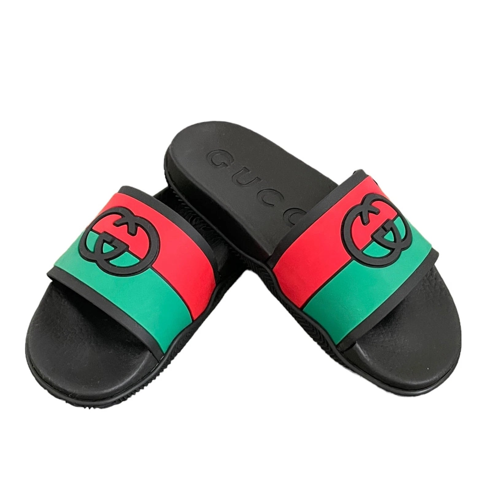 Authentic GUCCI Women's Interlocking G Slide Sandal Black Red Green Size 37 NEW