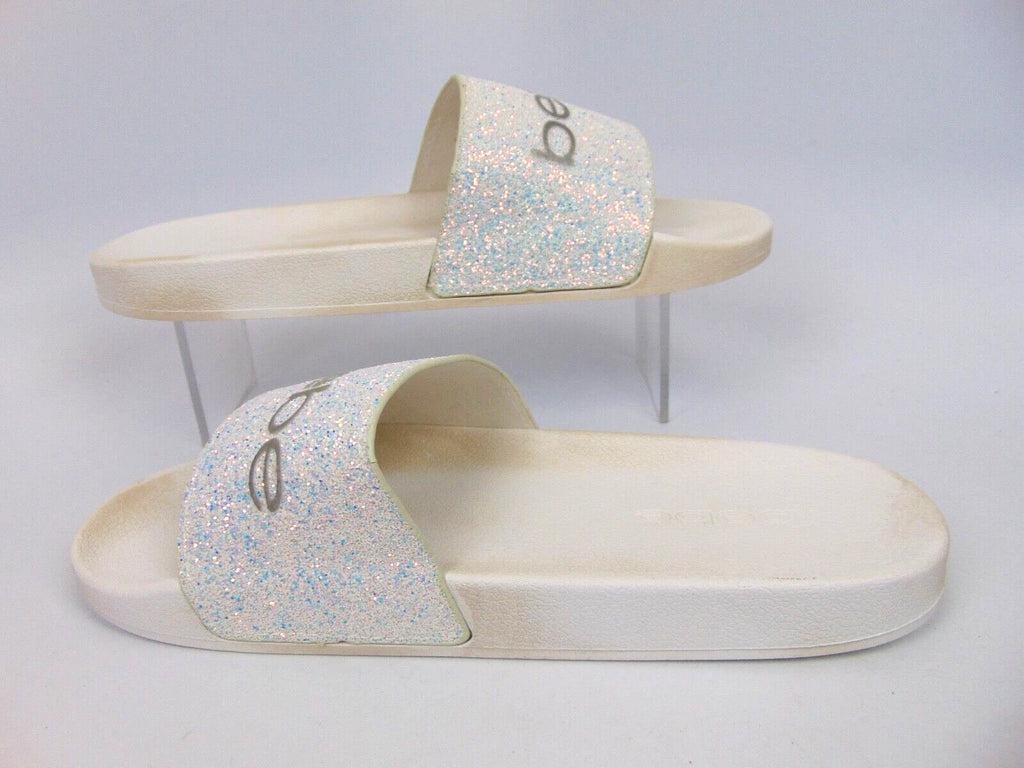 Bebe Womens Fraida Glitter Slide Fashion Sandals Flats Size 11.0 M, White Glitte