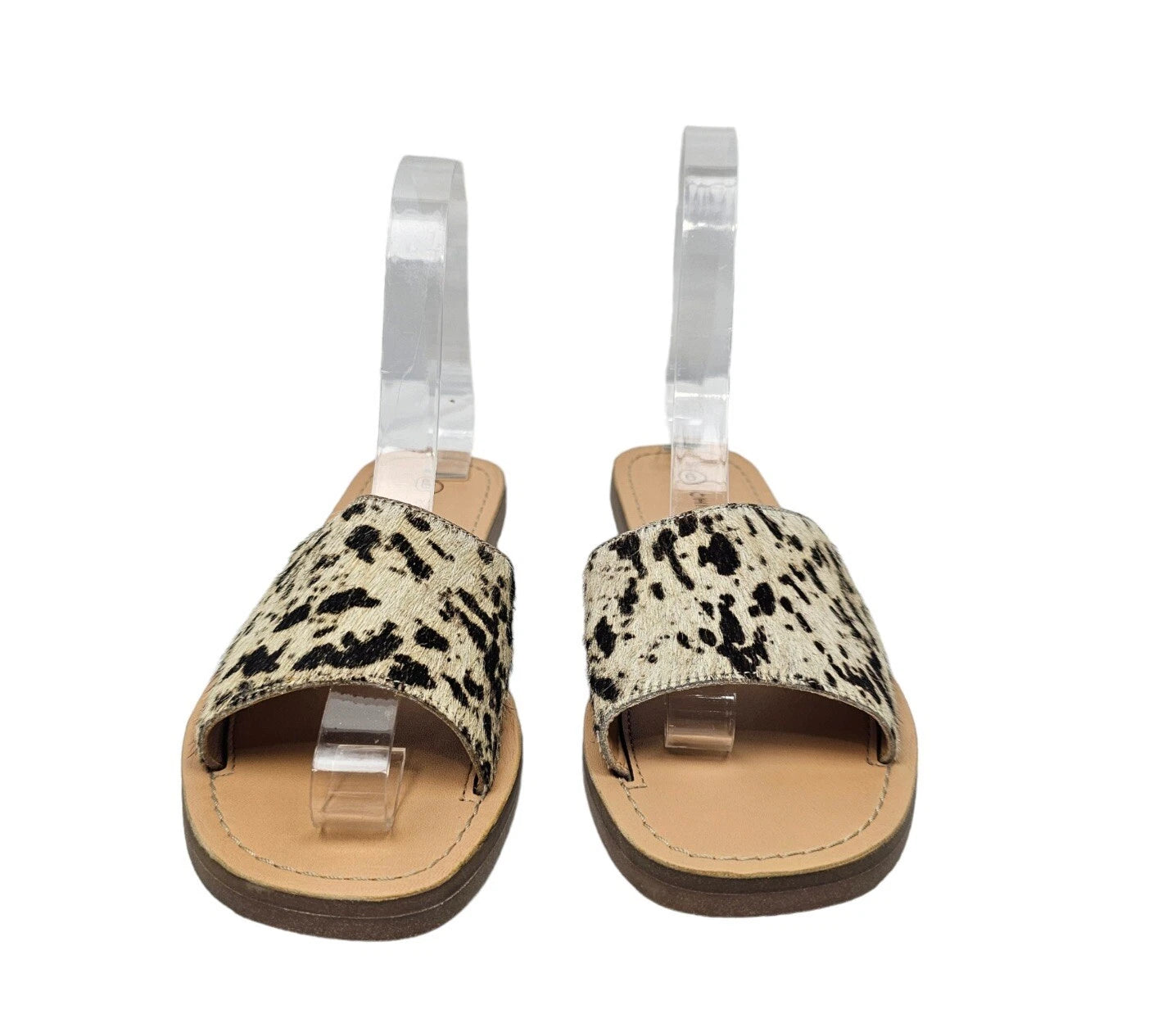 Chinese Laundry Moonshine Slide Sandals 6 Leather Cow Print Calf Hair Flat Comfy