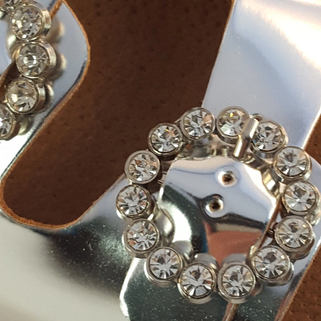 H2K KAREN STONE Buckle Ornament SILVER Fashion Slide Flip Flops Sandals Bling
