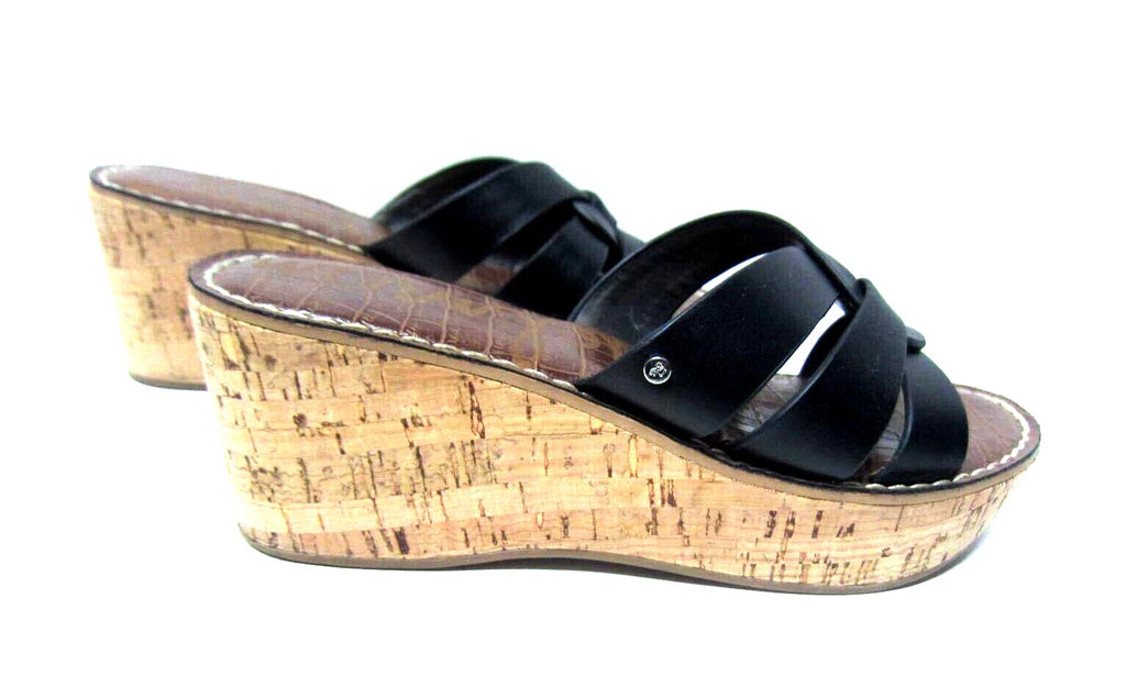 Sam Edelman Raynere Womens Size 6.5M Cork Wedge Sandal Platform Black Slide Shoe