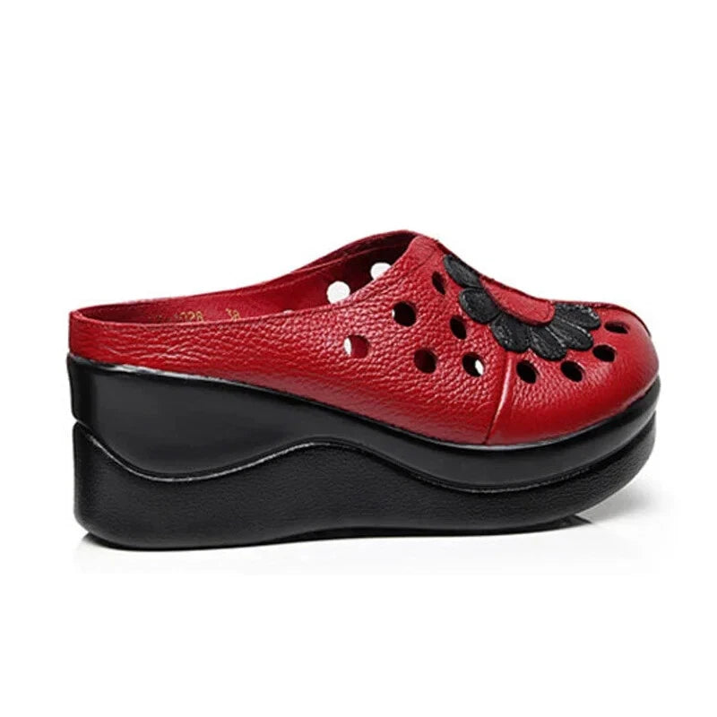Ethnic Style Leather Women Shoes Sandals Platform wedges Slides Summer Slipper