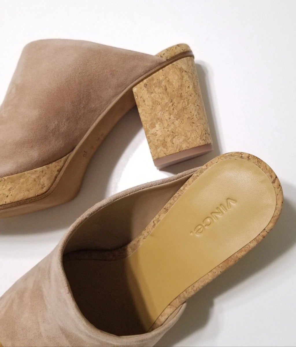 NIB Vince Wyatt Cork Block Heel Platform Slides Sandal in Oatmeal Size 9.5 $325