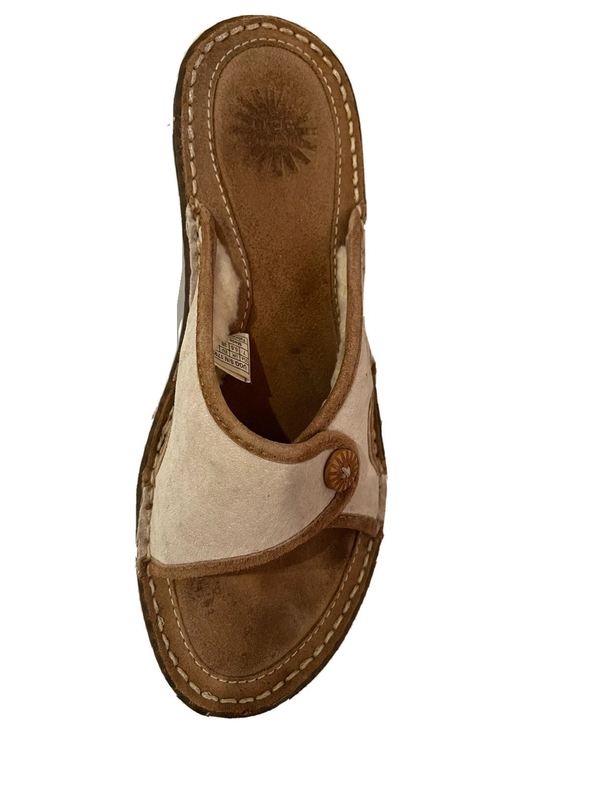 Uggs Australia Kalama Brown Cream Sheepskin Slides Womens 7 Shoes Sandals